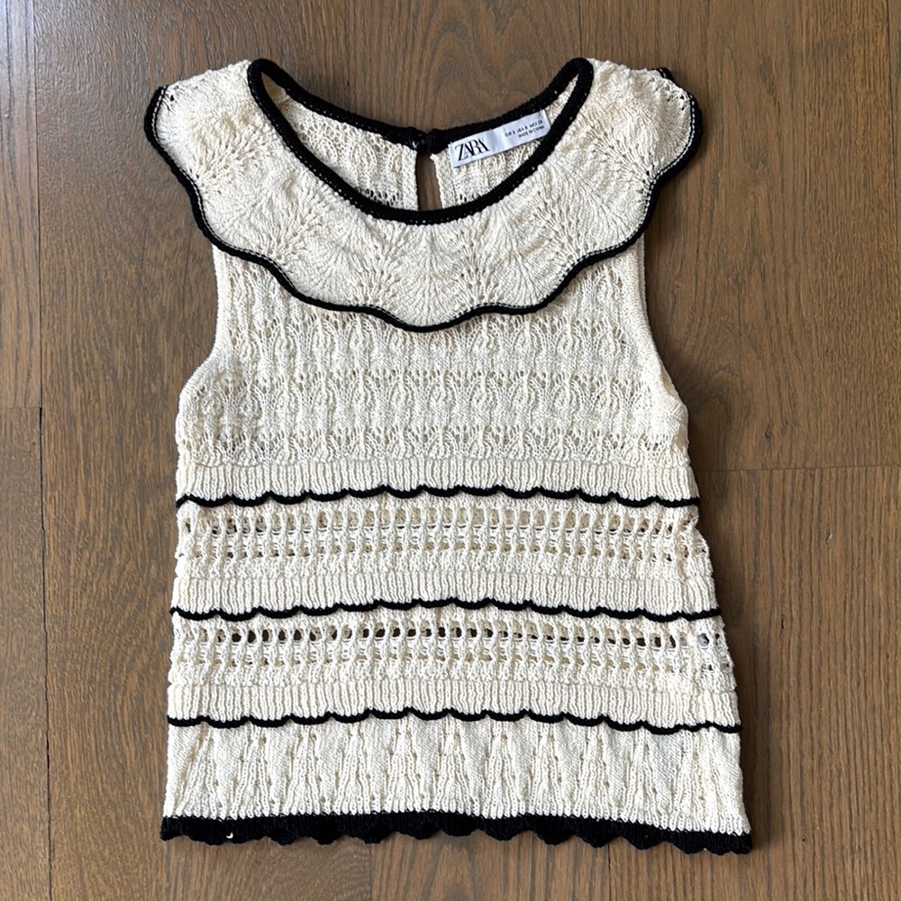 Zara Textured Cream and Black Tank Top